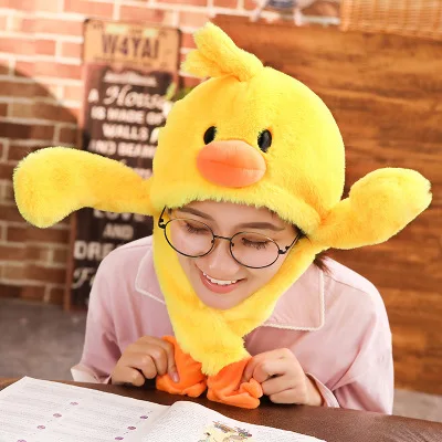 Yellow duck Модная подвижная шапка с заячьими ушками, плюшевая Милая шапка с заячьими ушами, передвижная подушка безопасности, магнитная шапка, плюшевый подарок, светодиодный подвижный светильник - Цвет: Yellow duck