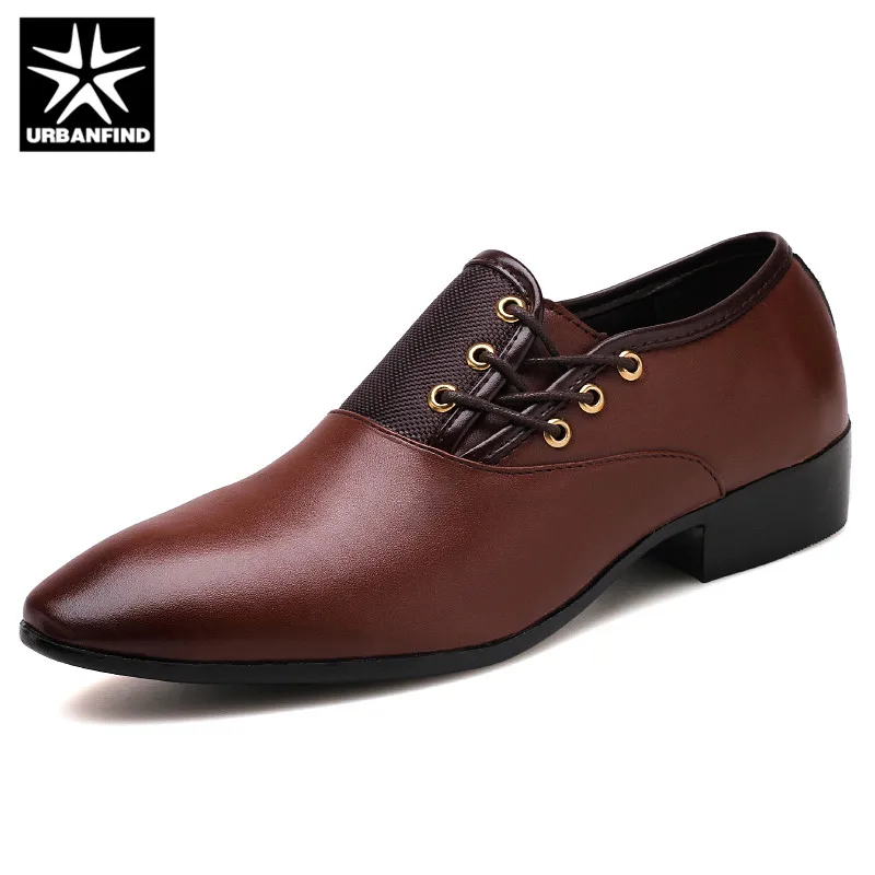 URBANFIND Designer Men Black Shoes Brand Oxfords Pointed Toe Male Dress Leather Wedding Italy Sapato Masculino 38-48 | Обувь