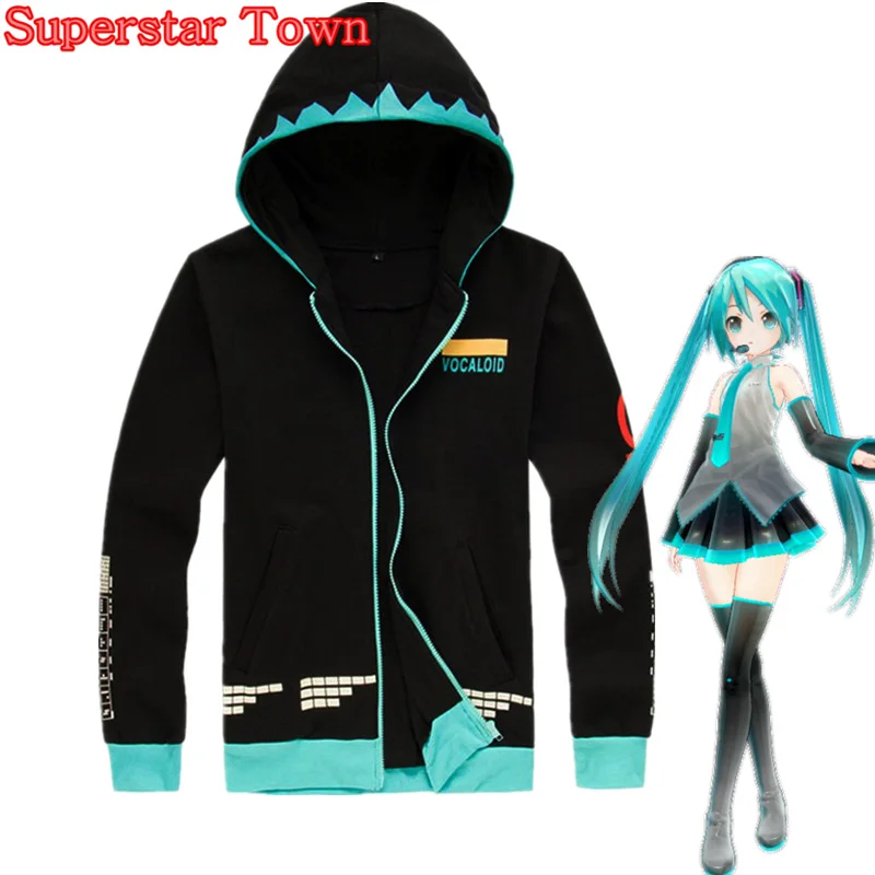 Аниме балахон черная толстовка Женщины Hatsune Miku Толстовки с капюшоном Harajuku Японии Стиль на молнии Лолита пальто верхняя одежда повседневная женская обувь толстовки свитшот женский женские кофты и толстовки