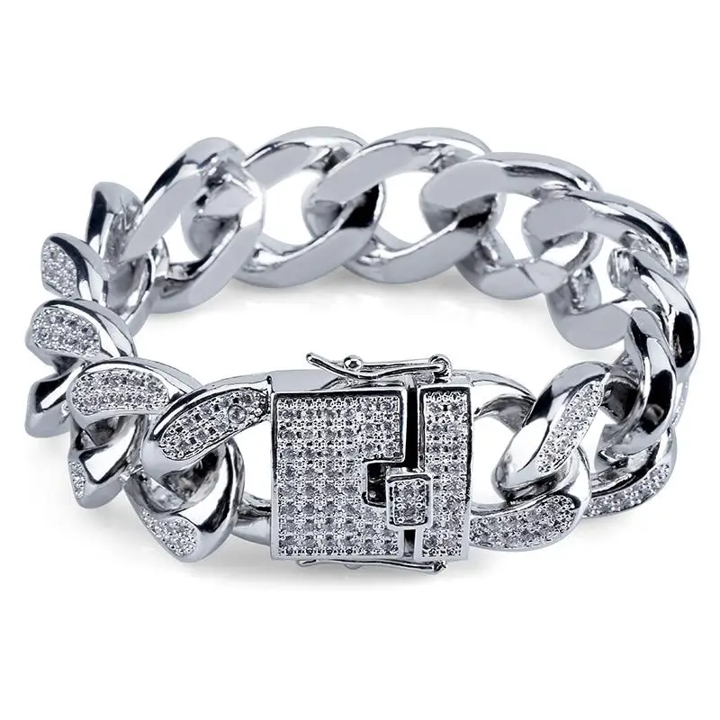 Silver TOPGRILLZ 18 мм кубинские звенья браслеты хип хоп ювелирные изделия золото серебро цвет покрытием медный материал Iced Out браслеты, цепочки с фианитом " 8" - Окраска металла: Silver