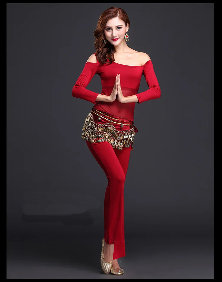 Костюм для танца живота Болливуд Bellydancing топ и брюки пояс на бедрах одежда