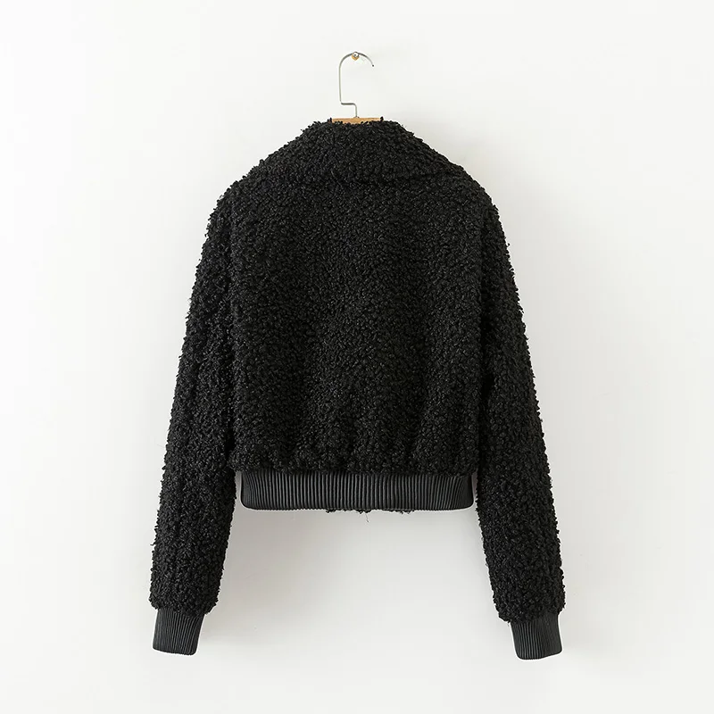 Черный поддельные Меховая куртка Для женщин с длинным рукавом Короткая Женская