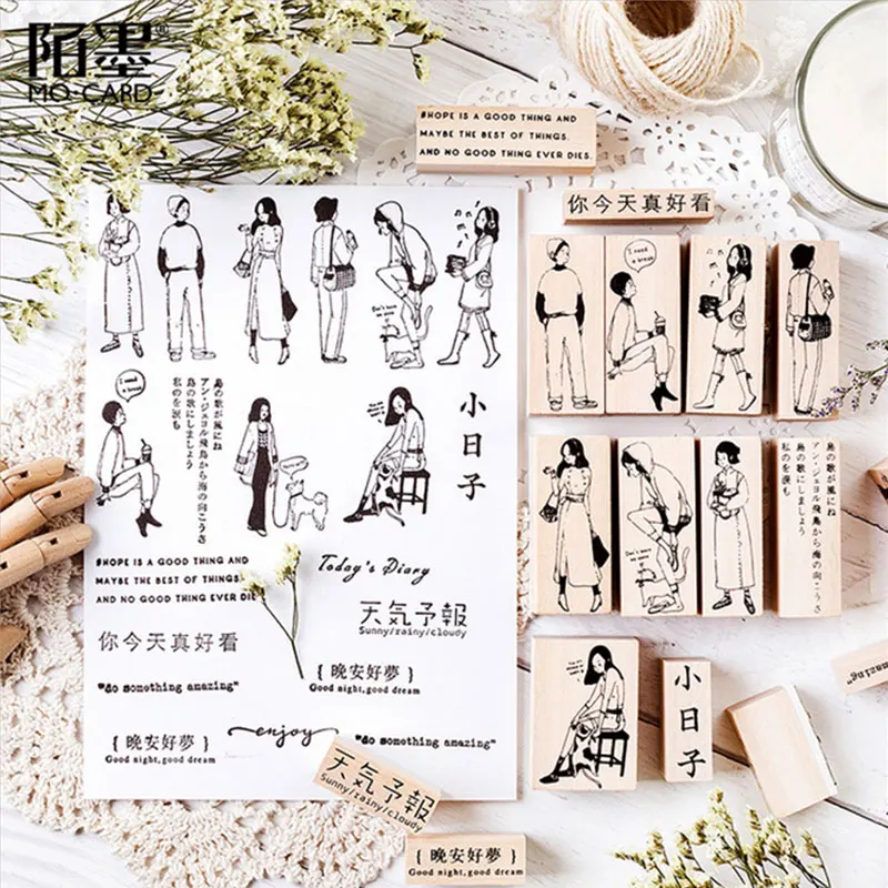 1 шт. серия для повседневной жизни девочек деревянный резиновый штамп детский