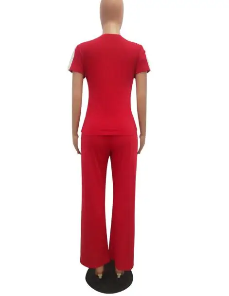 2022 women tracksuit new short sleeve stripes splicing o-neck tee top straight pants suit 2pcs set sporty outfit jumpsuit |