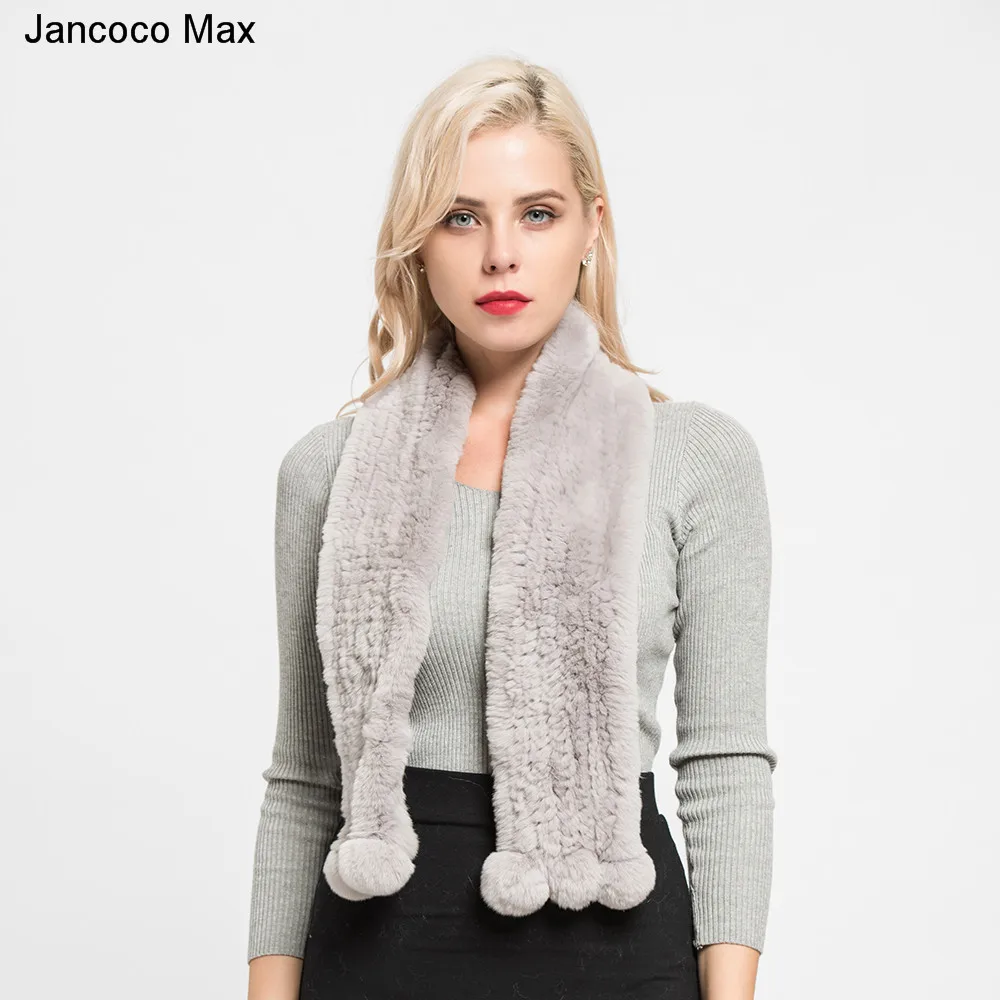 Jancoco Max женский толстый вязаный шарф с натуральным кроликом Рекс высокого качества мягкие платки на весну и зиму, сохраняющие тепло лучшие подарки S7125
