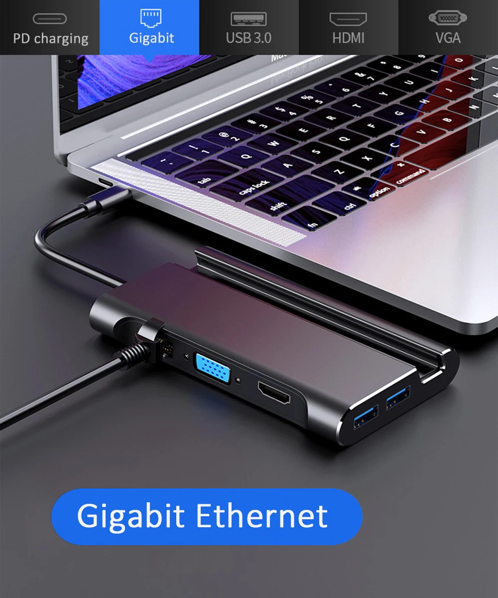 USB C док-станция для ноутбука Thunderbolt 3 HDMI VGA RJ45 PD адаптер с держателем для телефона Подставка для MacBook Pro huawei P30 USB C концентратор