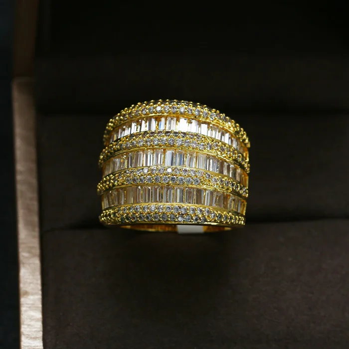 C211 Роскошные ААА фианит micro pave Установка многослойные ясно камень полный палец