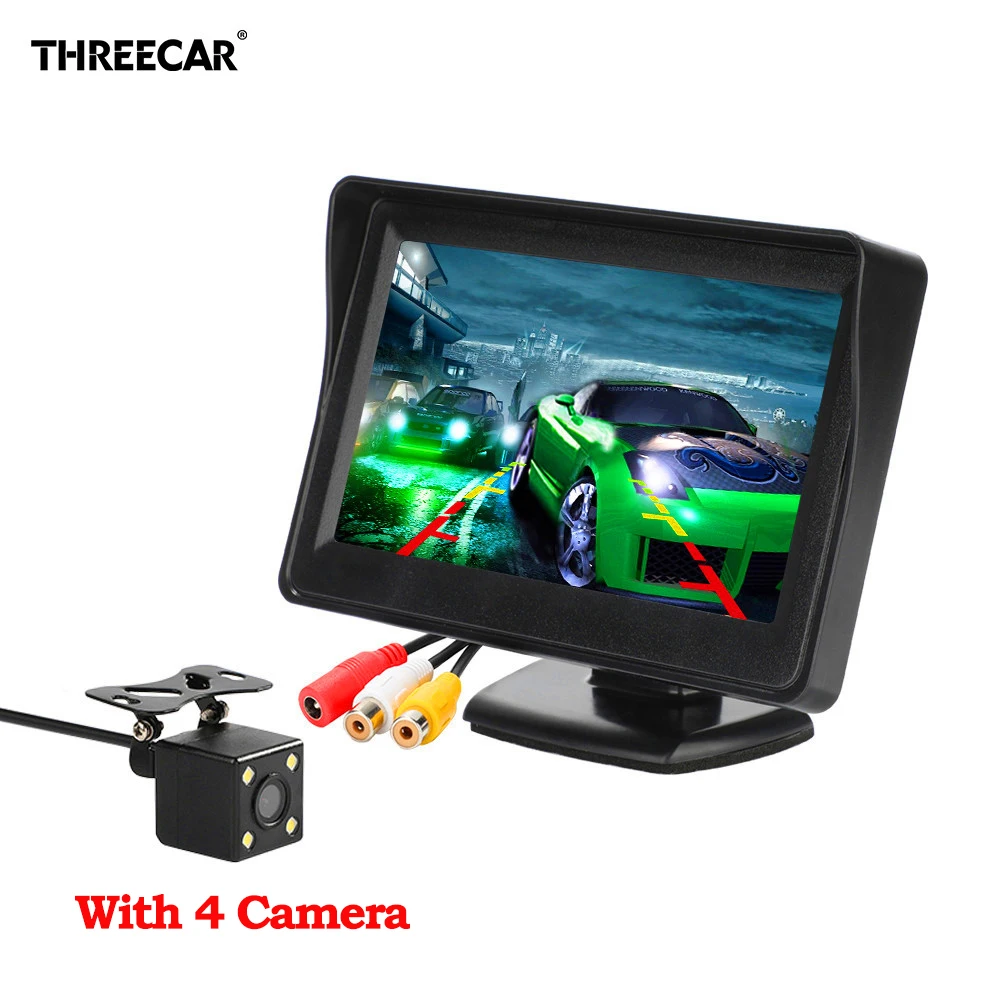 Автомобильный монитор HD 4," TFT lcd Автомобильный дисплей монитор для парковки заднего вида с камерой заднего вида монитор PAL/NTSC - Цвет: 4 camera monitor