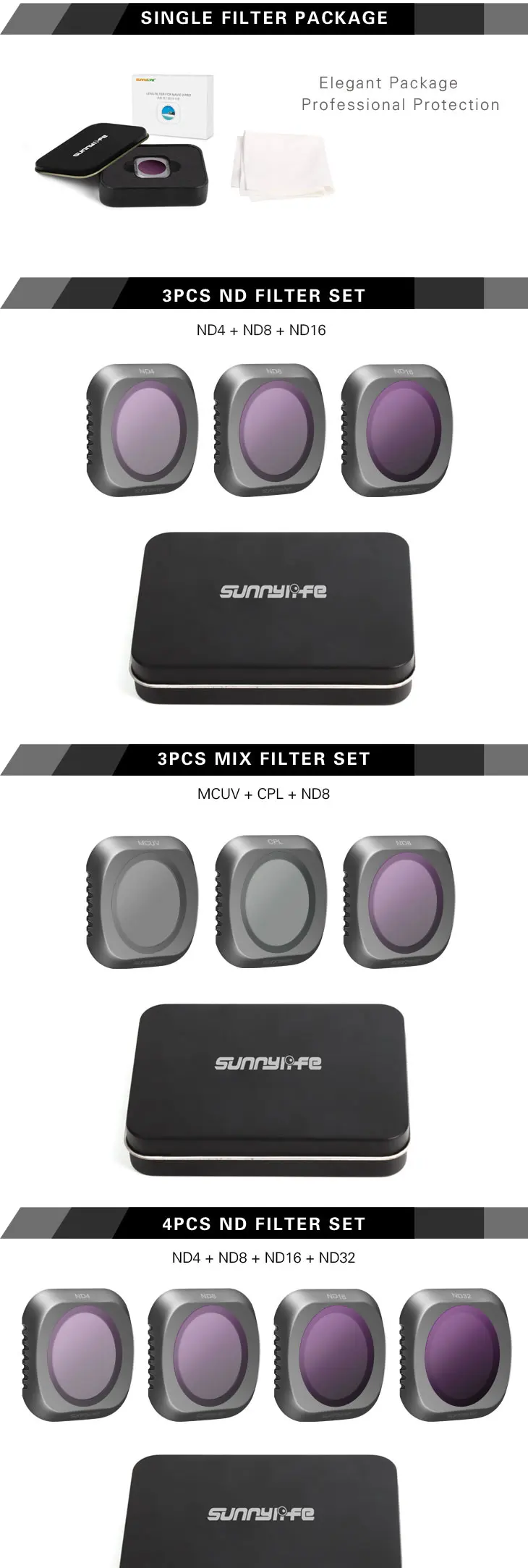 Sunnylife MCUV CPL ND ND4 ND8 ND16 ND32 фильтр объектива для DJI MAVIC PRO/Air 2/PRO Drone Gimbal Камера аксессуары