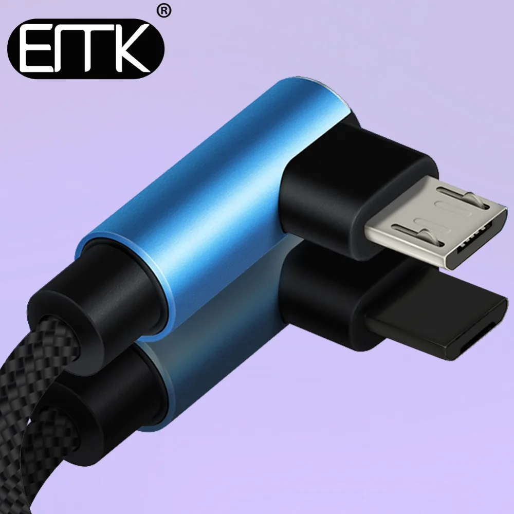 EMK нейлоновый кабель Micro USB 90 градусов 2 А для быстрой зарядки и передачи данных