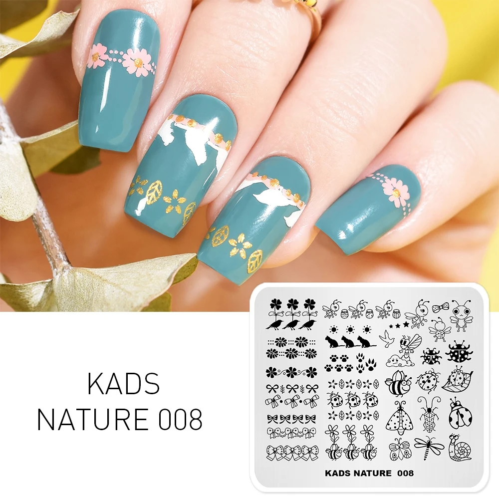 KADS Nature 008 пластины для стемпинга ногтей дизайн природы пчела улитка бант для кошек дизайн ногтей штамп шаблон изображения пластины DIY Маникюрный Инструмент
