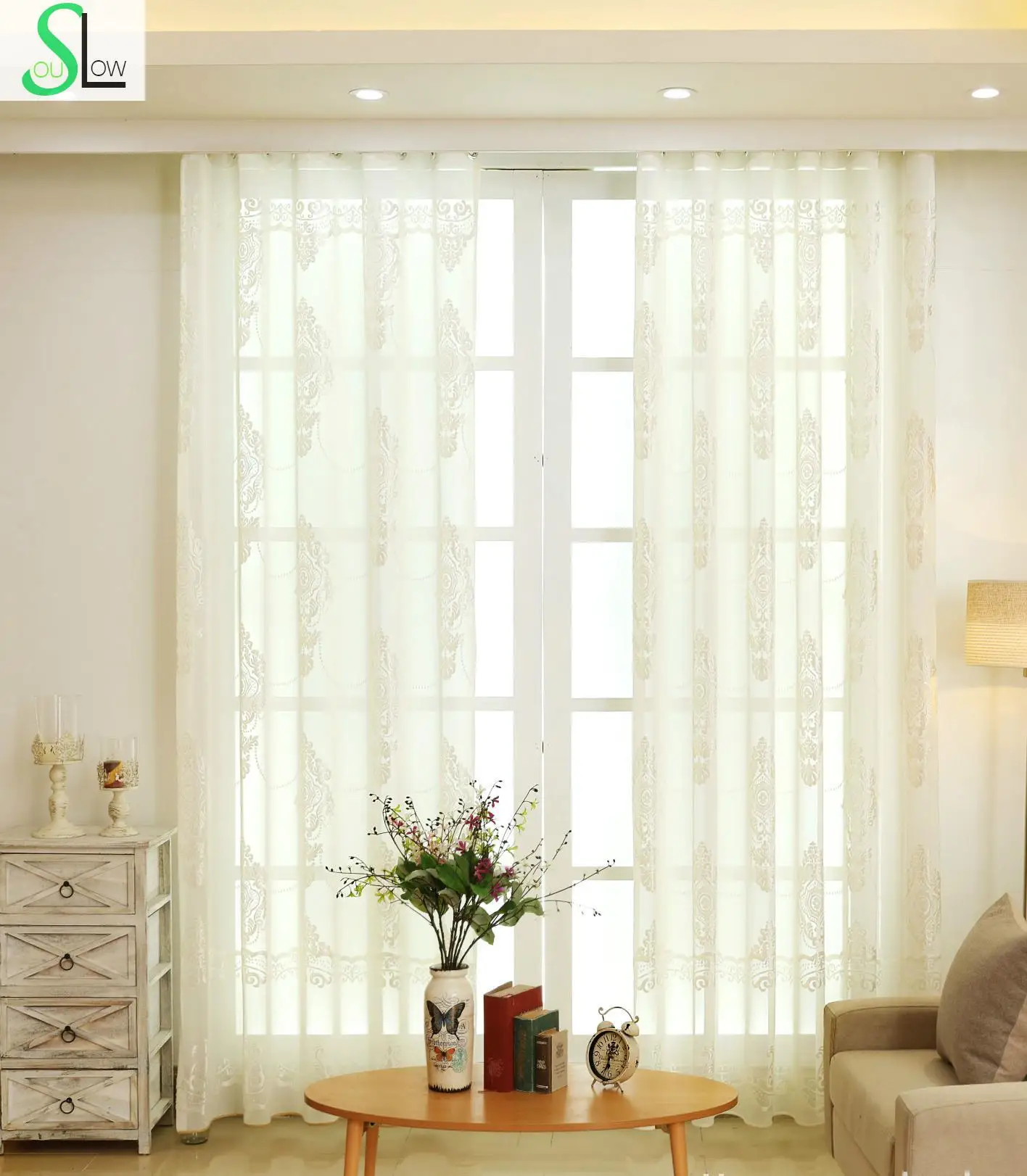 Белая прозрачная бархатная занавеска Slow Soul французское окно европейские