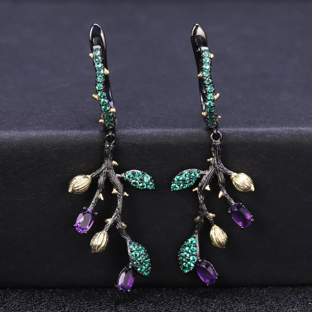 Женские серьги-подвески GEM'S BALLET 1.00Ct натуральный аметист ювелирное изделие из
