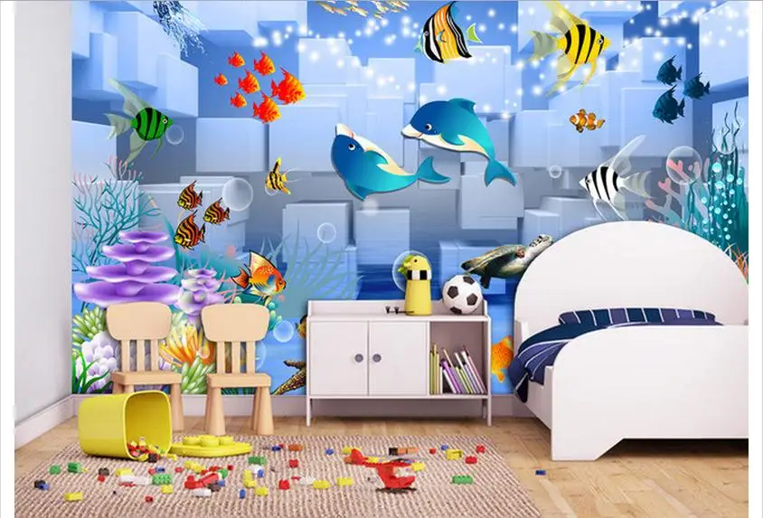 Индивидуальные 3d обои дети фрески 3 d мультфильм детская комната Подводный мир |