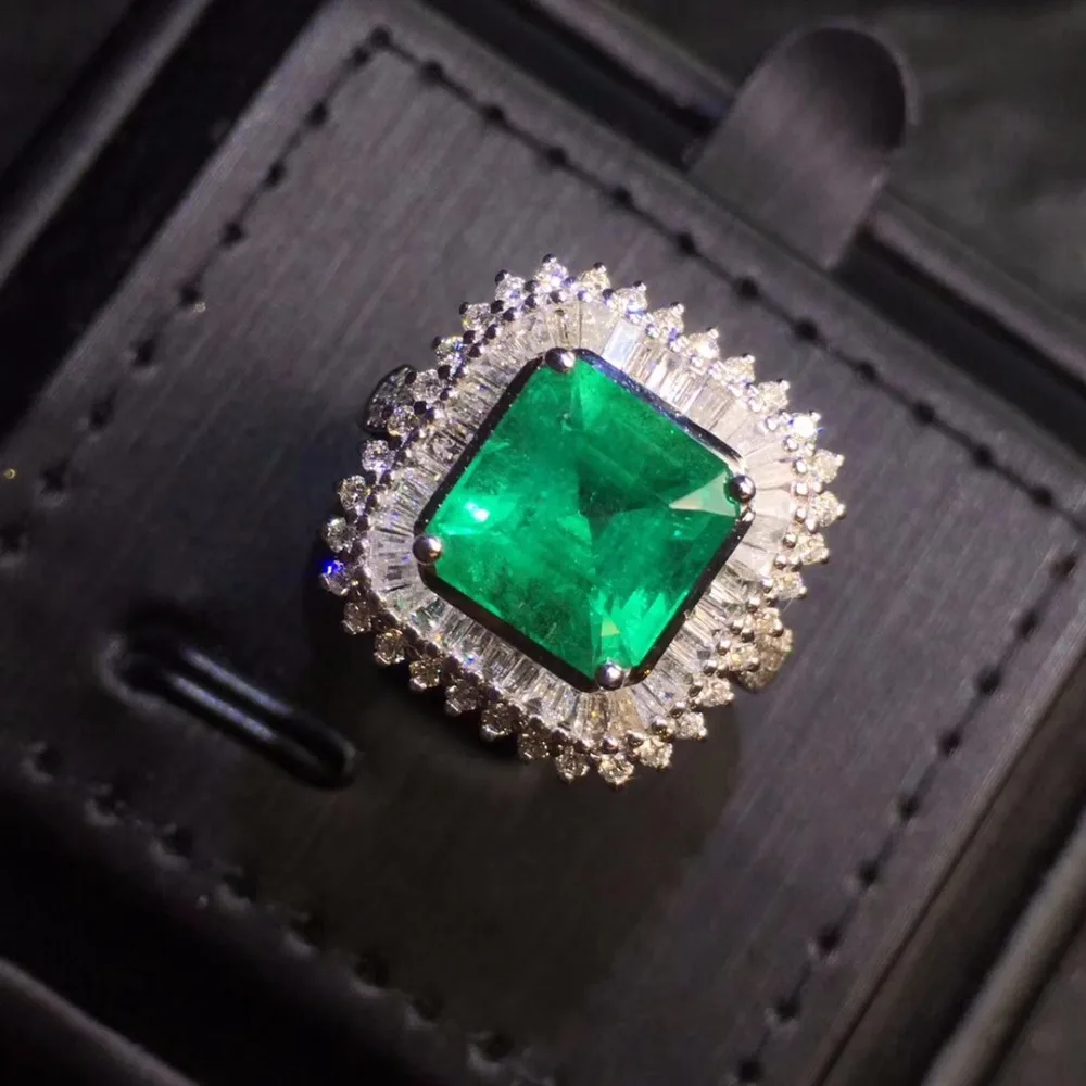 Женские кольца G18 k из золота 18 К белого с натуральным изумрудом 2.65ct|Кольца| |