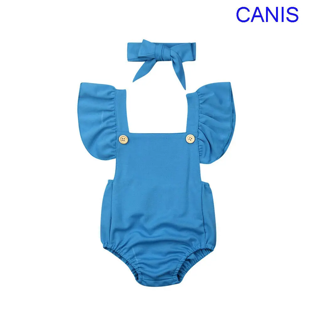 

2PCS Toddler Kids Baby Girls Romper Sleeveless Polka Dot Fly Sleeve Jumpsuit+Headband Outfit Sunsuit Set Clothes