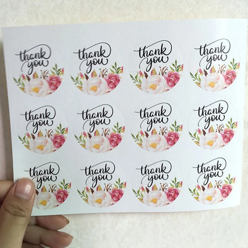 

120pcs/lot Stickers 'Thank You' Round Flower Adhesive Seals Sticker Gifts Labels For Baking Products Stickers Scrapbooking