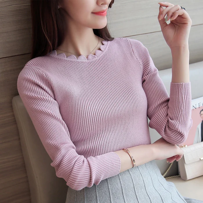 Новинка 2017 зимний свитер Женский однотонный короткий облегающий вязаный с