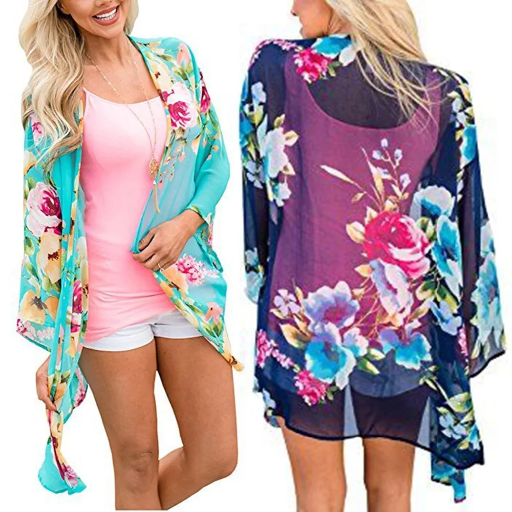 Для женщин Повседневное Винтаж кимоно кардиган дамы новый длинным рукавом шифон