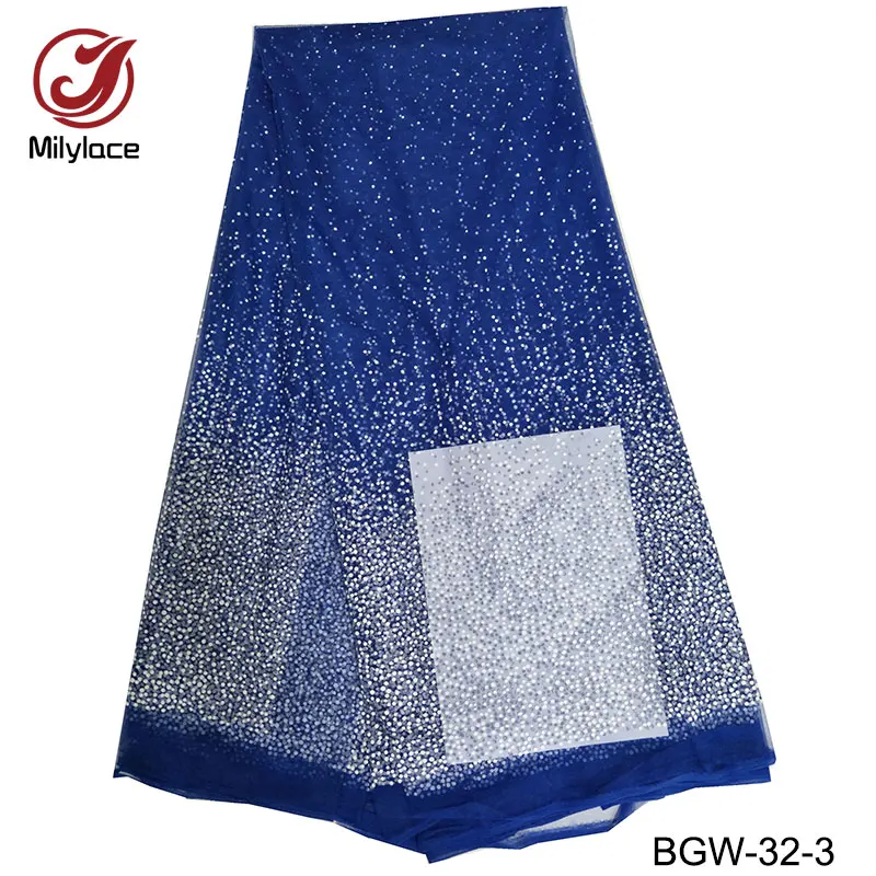 BGW-32-royal blue Сумасшедшие продажи, африканская кружевная ткань,, красивые французские кружевные ткани, нигерийское Тюлевое кружево для продвижения, 5 ярдов в партии - Цвет: BGW-32-royal blue