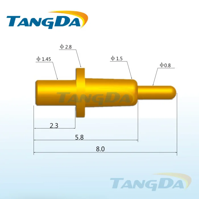 

Tangda pogo pin connector DHL/EMS D2.8*8.0mm 1.5ACharging pin Mobile phone battery Spring probe Conductive needle Thimble test