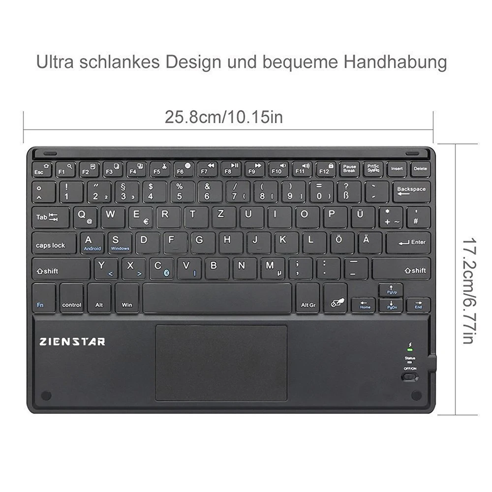 Zienstar 10 дюймов Беспроводная Bluetooth клавиатура с тачпадом, QWERTZ Deutsch письмо для Ipad/ПК компьютер/samsung Tab/планшет