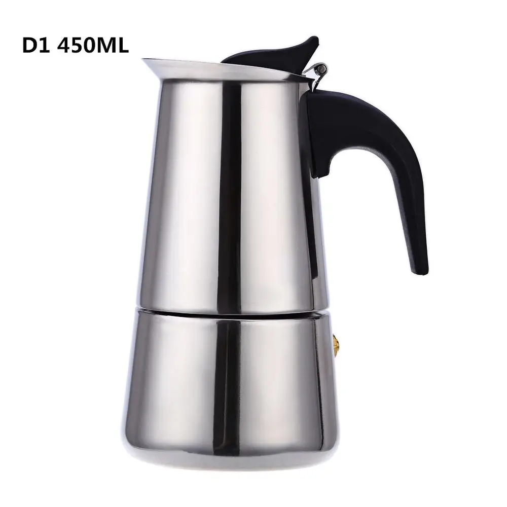 D1 - 450ML D#100/200/300/450 мл Нержавеющая сталь Кофе Мока Кофе Чайник заварочный чайник мокко плите инструмент фильтр Кофеварка кофейник в продаже - Цвет: D1 - 450ML