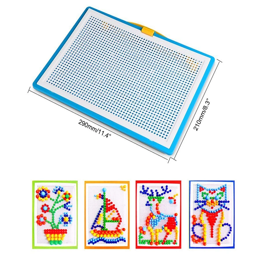 

296 Pcs Children's Educational Toys Puzzle Set 3D Mushroom Nail Mosaic Picture Puzzle Kids Toys Gift Color Perception Toy