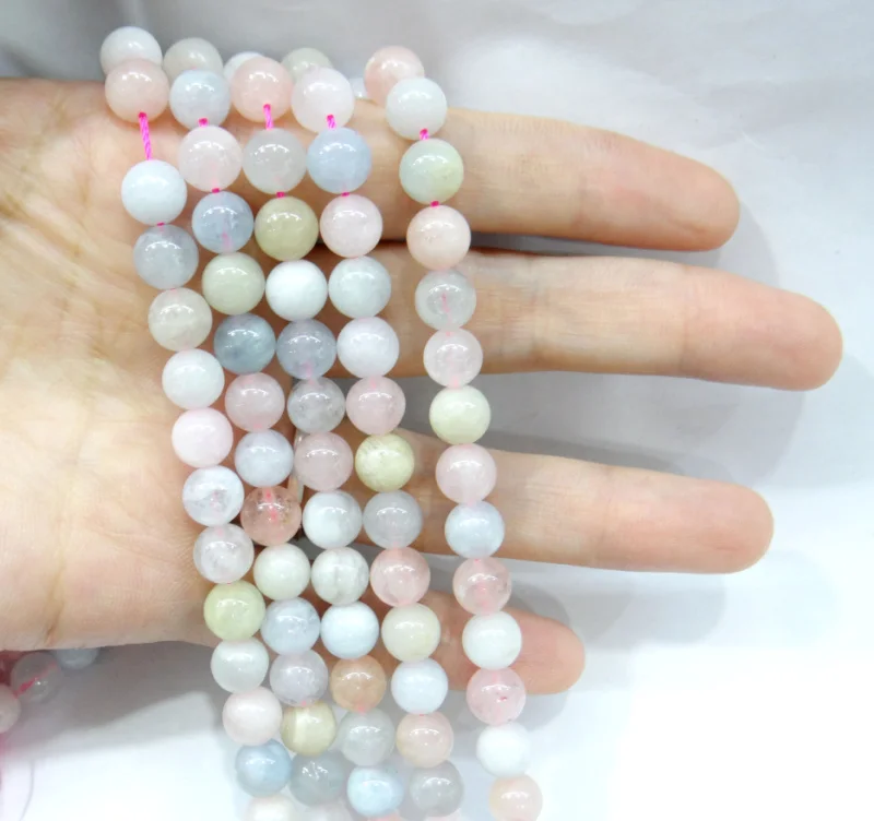 

wholesale natural stone beads colorful morganite stone round loose beads for jewelry making 15inche/strand diy bracelet necklace