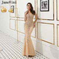 janevini dubai luxury mermaid long evening dresses 2019 sexy v neck full sleeves sparkle beading sheer back formal party gowns