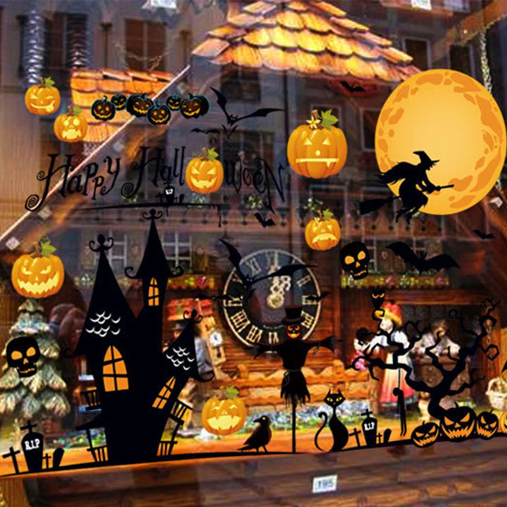 Modern Fantasy Eye-Catching PVC Halloween Wizard Pumpkin Light Wall Stickers for Bedroom Hotel Decoration | Дом и сад