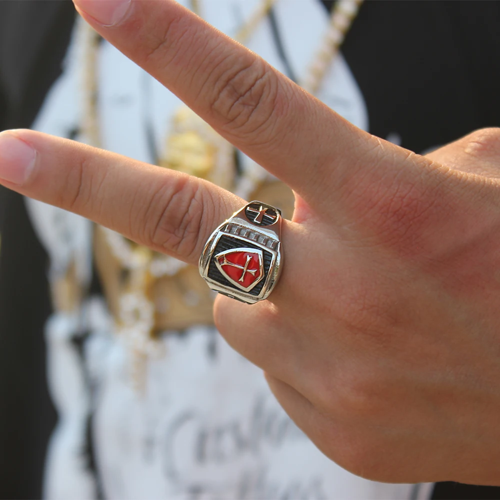 Silver color Zinc Alloy Men Ring Cross Red glaze Hip Hop Rings for Women Vintage Punk Fashion Jewelry 2018 New Arrival Hot Sale | Украшения