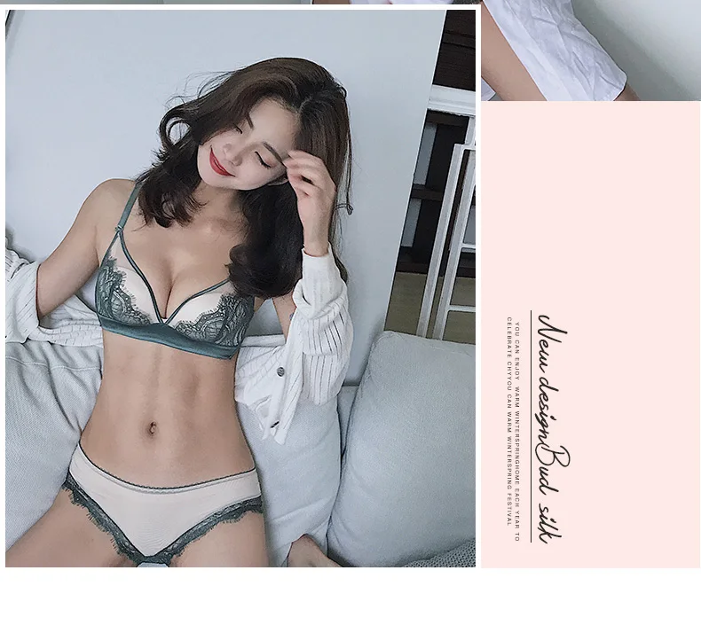 Sexy Lace Comfortable Bra Set Push Up Seamless Women Underwear Wire Free Padded Bralette Deep V Chest Women Lingerie Sets