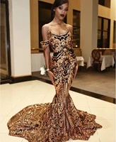 new luxury gold black evening dresses mermaid off shoulder sexy african prom gowns vestidos special occasion dresses prom wear