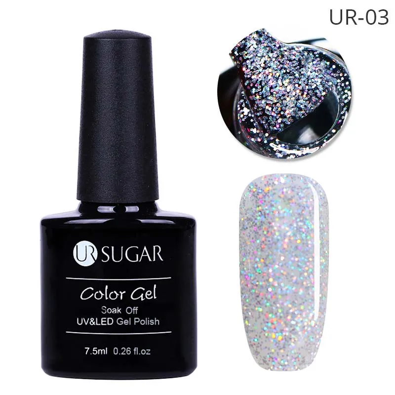 color 3 Ur Sugar 7,5 мл Серебряный голографический УФ-гель лак с лазерными блестками Гель-лак для ногтей впитывающий лак для ногтей - Цвет: color 3