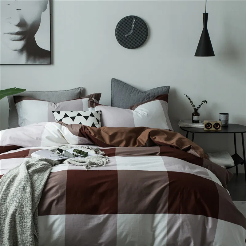 

Wholesale High Quality Duvet Cover 4 pcs Twin Full Queen Size Set of Bed Linen Luxury Bedding Set stripe Bed Linen fitted sheet