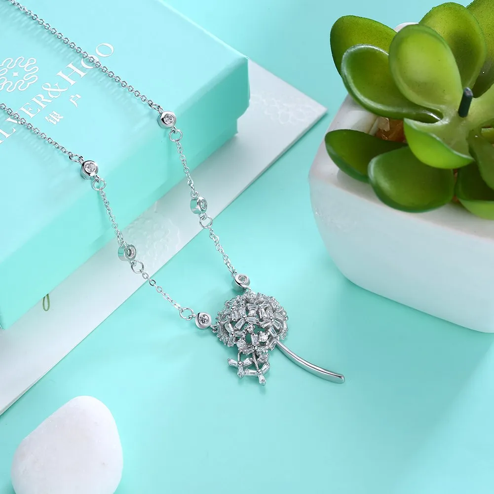 Luxury Zircon Clear Crystal Dandelion Pendant Necklace for Women Girl Gift Romantic 925 Sterling Silver Chain Jewelry Kolye | Украшения и
