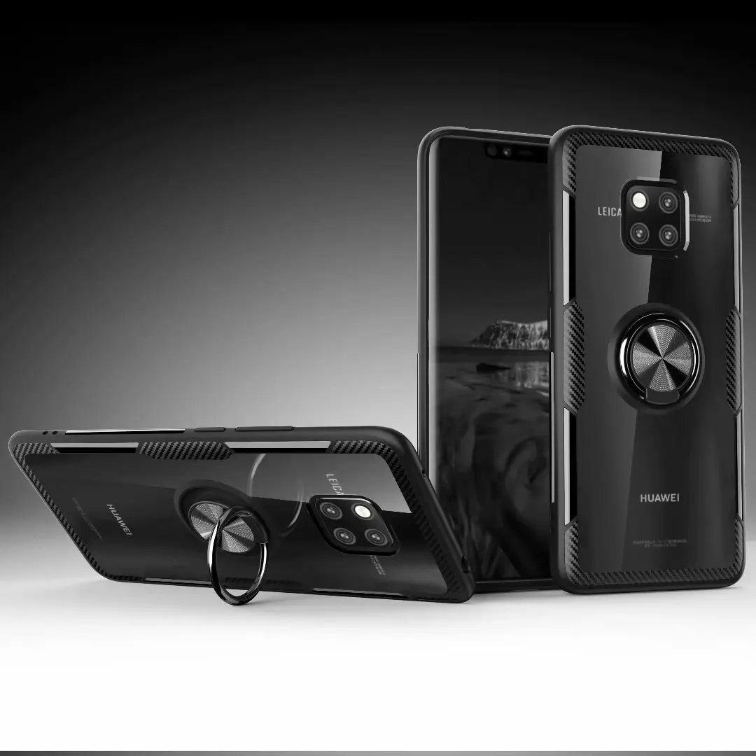 Чехол для Huawei Mate 20 Pro с кольцом подставкой магнитный Прозрачный ударопрочный