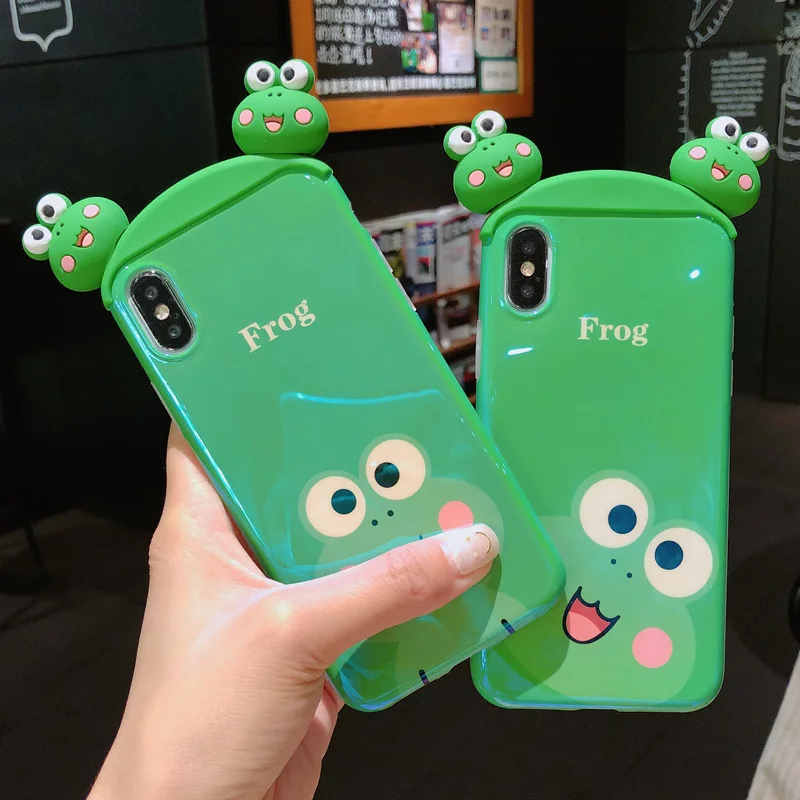 For iPhone XS max XR X Cute 3D Green frog Cony rabbit bear Ryan phone Cases iphone 8plus 8 7 6 Plus Apeach soft back cover |