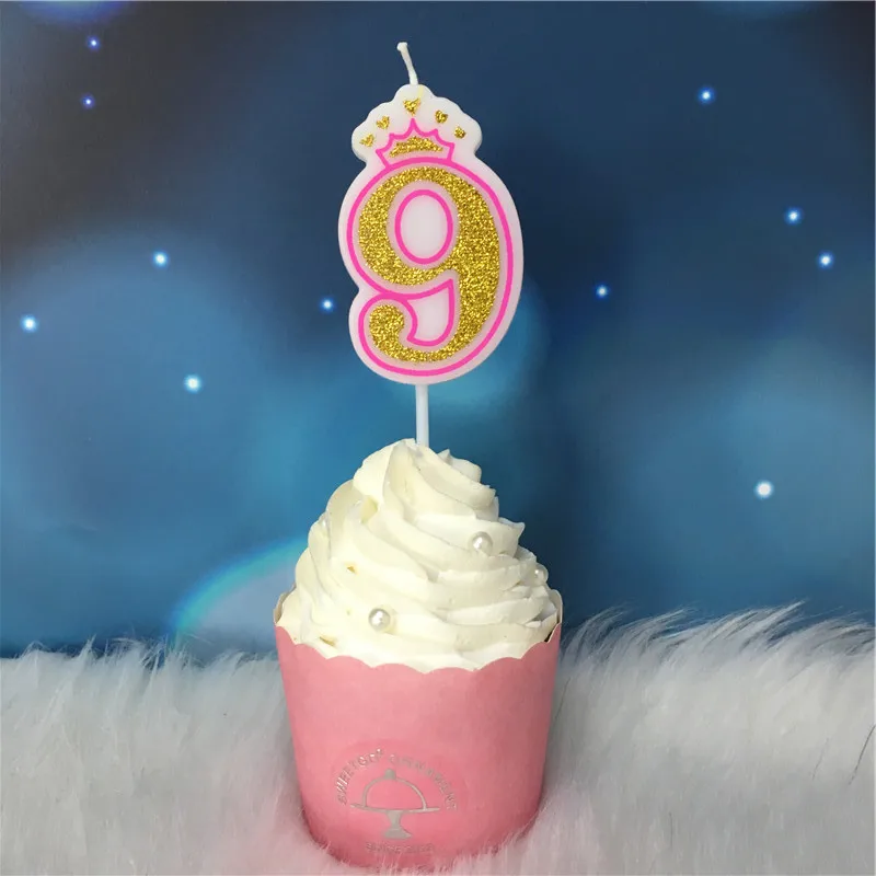 Candle-G-Pink9 Креативные золотые, розовые/синие свечи с короной и цифрами на день рождения 0-9 для детей, взрослых девочек и мальчиков, праздничные свечи для торта, украшения - Цвет: Candle-G-Pink9