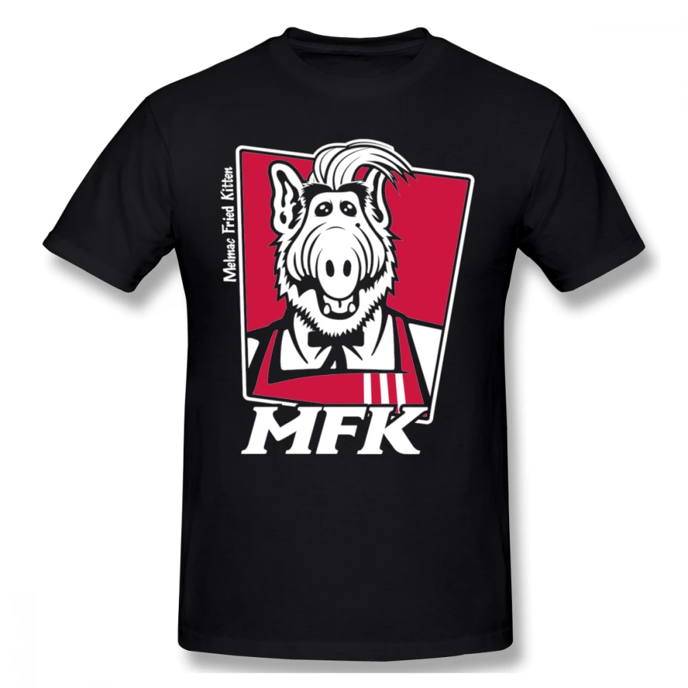 Забавная футболка Melmac Fried Kitten Alf, Harajuku, унисекс, футболка с графическим принтом, хлопок, футболка размера плюс - Цвет: Черный