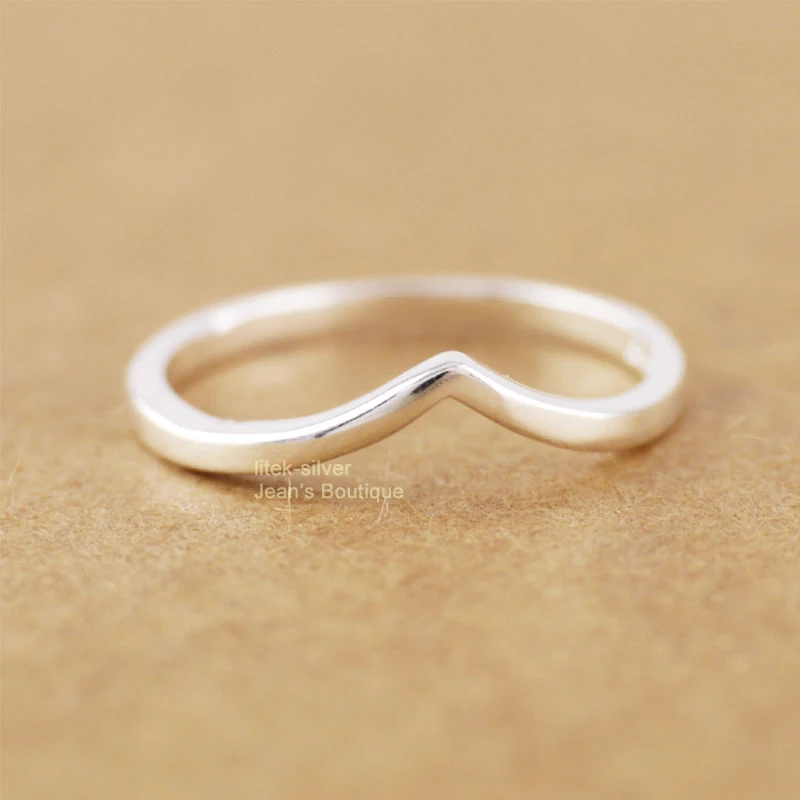 Кольцо средней длины на палец из стерлингового серебра 925 пробы Wishbone Chevron Dainty