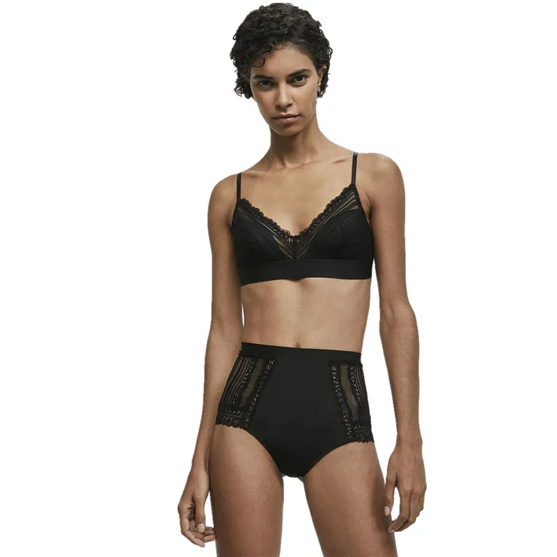 

New French lace bra wide side collection of milk thin cotton bra girl no steel ring gathered underwear set