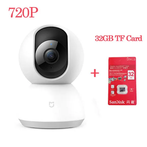 720Add 32GB Card Оригинальная смарт-камера Xiaomi Mijia, ip-камера, веб-камера, видеокамера, 360 угол, wifi, беспроводная, ночное видение, AI, улучшенное Обнаружение движения - Цветной: 720Add 32GB Card