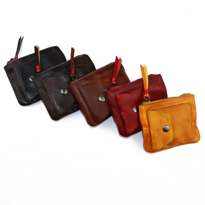 Unisex Genuine Leather Coin Purse Vintage Mini Zipper Wallets Case Storage Bag Card Key Holder Pocket for Men Women Small Bag