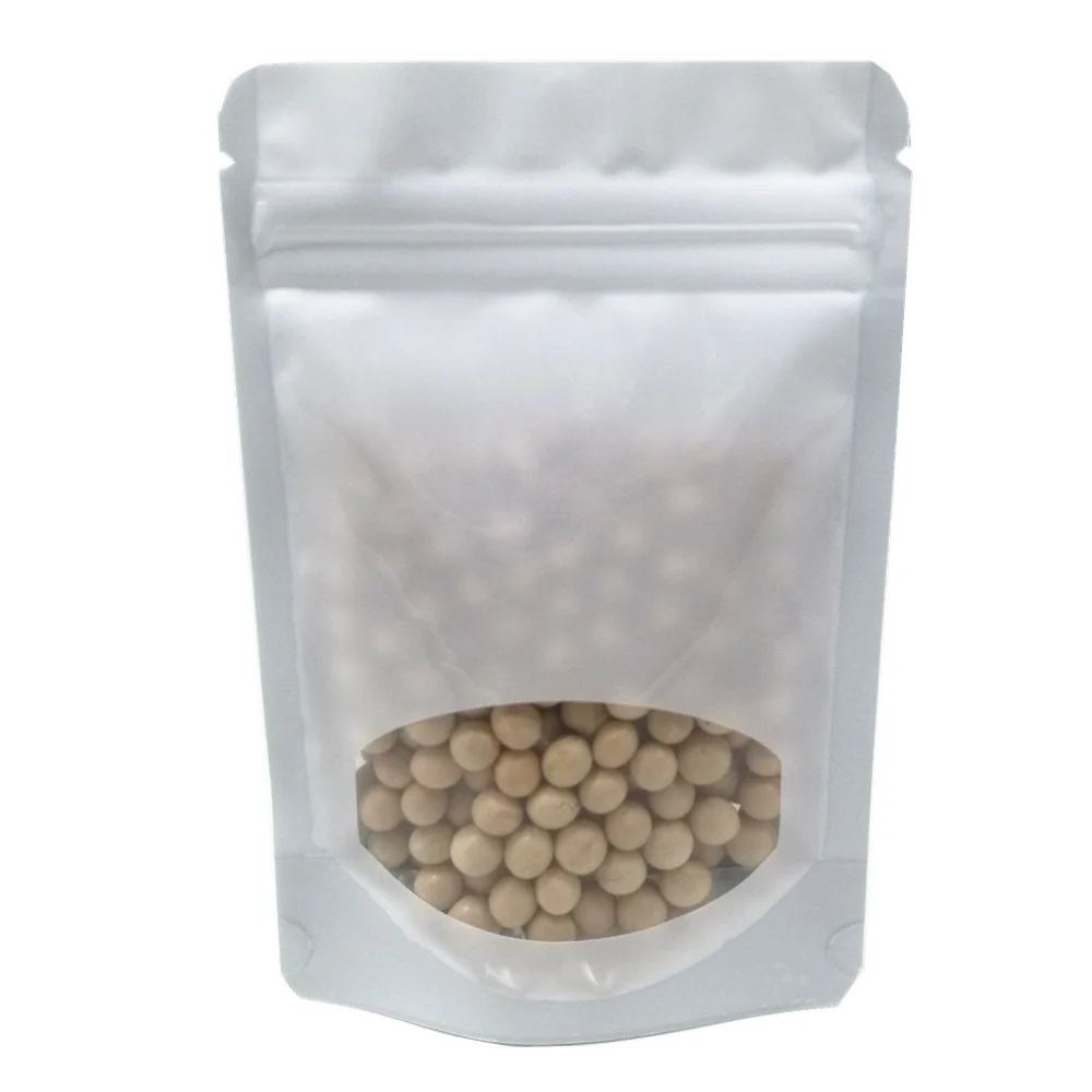 

100PCS 8.5x13cm White Stand Up Zipper Package Bags Tea Coffee Storage Pouches Clear Plastic Window Self Seal Aluminum Foil Bag
