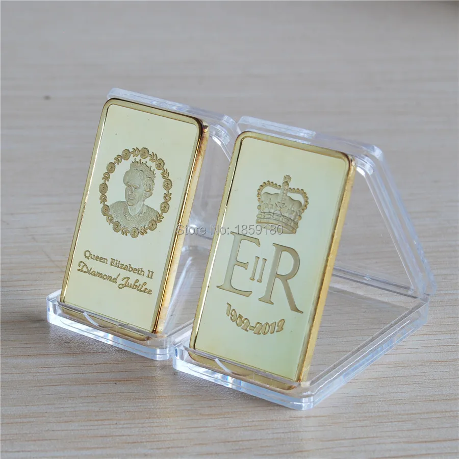 

50PCS/lot 1 OZ Queen Elizabeth Souvenir Coin, Iron Plated Gold ER Bullion Bar Factory Wholesale DHL free shipping
