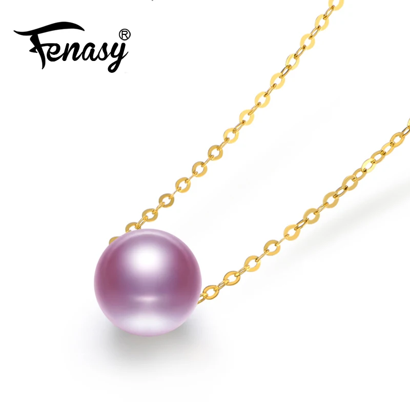 FENASY 18K Золотая цепочка ожерелье круглый фиолетовый жемчуг ювелирное изделие 18 k