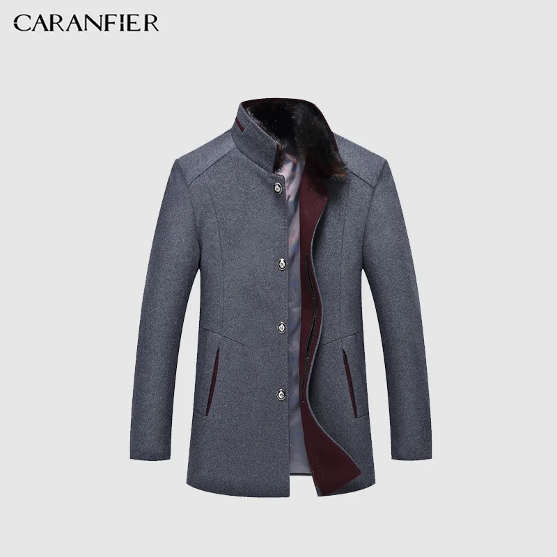 

CARANFIER New Autumn Men Jacket Casual Plus Velvet Brand Male Wool Coat Fashion Mandarin Collar Top Quality Middle-aged Men Coat