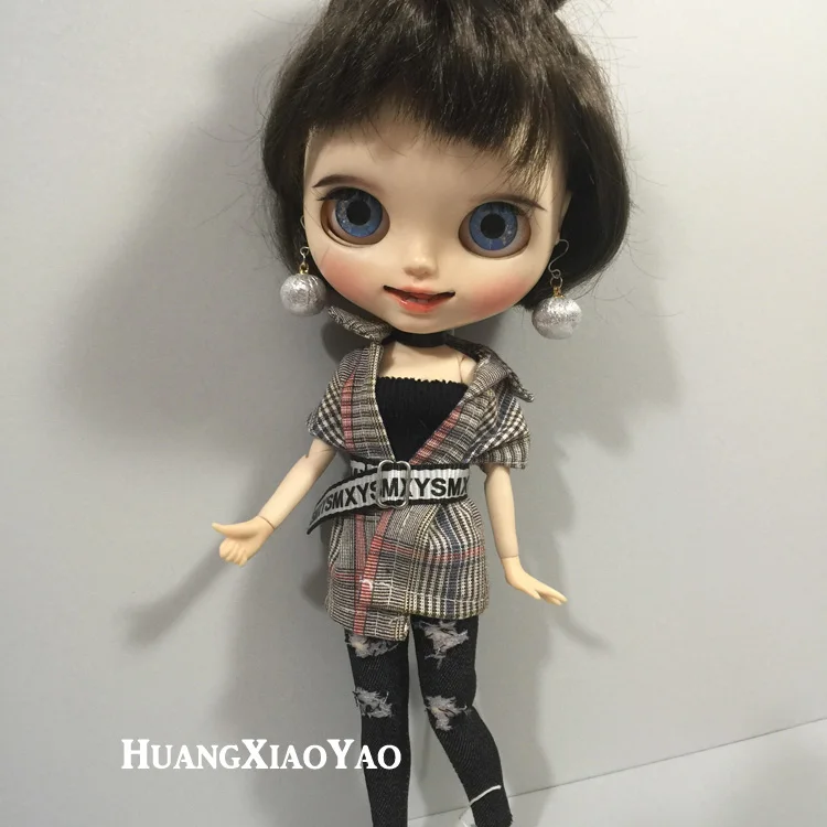 B006 Blyth кукольные одежда 1/6 мягкого плюша; аксессуары для куклы ручной работы 30 см одежда Повседневное клетчатый костюм для мальчика с Штаны платье 2 шт./компл